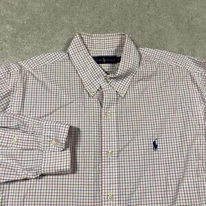 Polo Ralph Lauren Shirt Mens XL White Check Button Down Pony Cotton Preppy